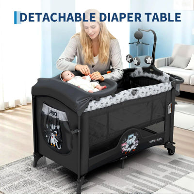 Cuna multifuncional 5 en 1 para bebés, con cambiador, balancín y móvil musical: cuna plegable para viajes, ideal para recién nacidos hasta los 3 años. Incluye: Colchón y bolsa de transporte
