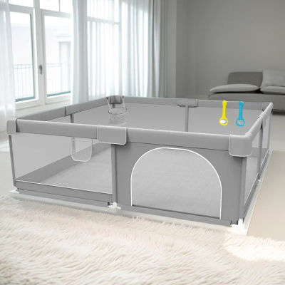 IMBABY Parque infantil para bebés, parque infantil para bebés de 150x180cm, caja de valla gris para niños con ángulo protector, parque infantil para actividades infantiles