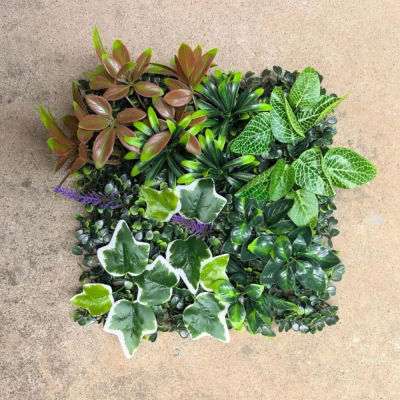 Panel de pared de plantas artificiales DIY, alfombra de eucalipto Artificial de girasol de vida eterna, hoja de planta de arce de simulación verde de 25x25cm