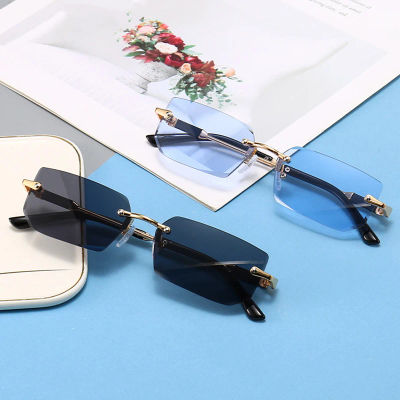 Gafas de sol rectangulares sin montura a la moda, populares para mujeres y hombres, gafas de sol cuadradas pequeñas para viajes de verano.