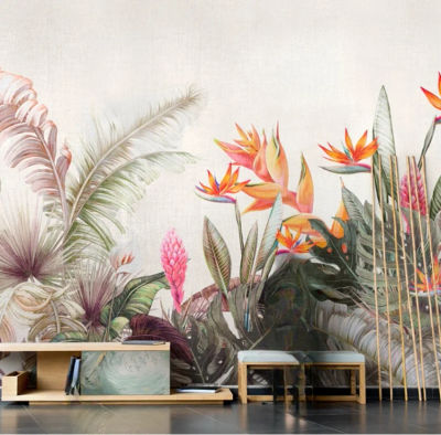Papel Tapiz Mural Personalizado con Diseño de Plantas de la Selva Tropical para Decoración de Fondo de Sofá, TV y Dormitorio de Alta Gama
