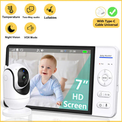 Monitor de bebé sin WiFi de 7 pulgadas, Audio bidireccional, visión nocturna, Zoom 4X, protección inalámbrica para niños, cámara de vídeo de vigilancia, batería de 5000mAh