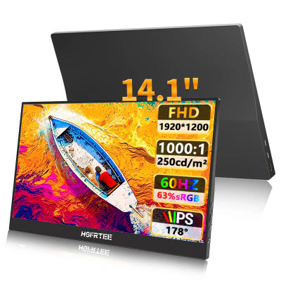 HGFRTEE, monitor portátil IPS de 14,1 pulgadas y resolución 1080P, pantalla para juegos con HDR y cobertura del 100 % del espacio de color sRGB, con altavoces dobles, relación de aspecto 16:10, 400