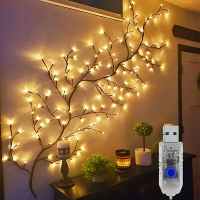 Guirnalda de Luces LED Flexibles de Abedul, 48/72/96 LED, 8 Modos, Planta Artificial para Decoración de Hogar, Fiestas, Cumpleaños, Navidad, Acción de Gracias