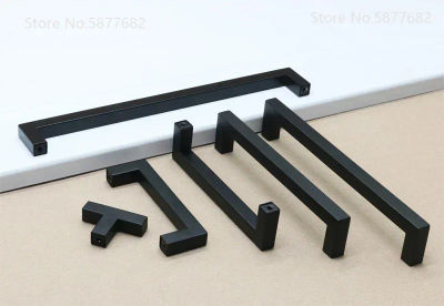Herrajes para muebles cuadrados, manija de gabinete negra, perillas de puerta de cocina de acero inoxidable, tiradores de cajón de armario