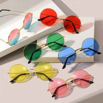 Moda mujeres hombres Disco Hippie círculo gafas redondas gafas de sol Metal señoras y caballeros fiesta baile boda gafas