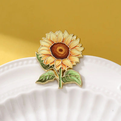 Bonito Pin Esmaltado de Girasol, Broche de Planta Chapado en Oro, Pin de Solapa de Moda para Mochila, Ropa, Joyería, Regalo