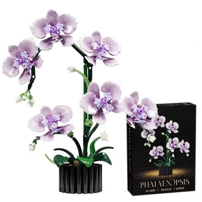 Bloques de construcción modelo de simulación de plantas en macetas de orquídeas para niños, juguete rompecabezas, regalo de cumpleaños educativo, decoración del hogar, 619 Uds.