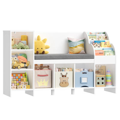 Estantería para Niños, Mueble de Almacenamiento de Juguetes de 138.5 cm con Banco de Lectura