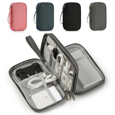 Bolsa de almacenamiento digital de viaje portátil: organizador de cables USB, estuche para cargador de auriculares en gris/negro/azul marino para una necesidad de comodidad y comodidad