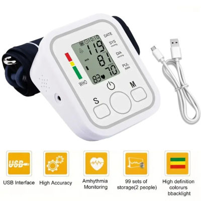 Tonómetro tensiómetro automático Monitor BP para la parte superior del brazo medidor de pulso de ritmo cardíaco Monitor médico de presión arterial para el cuidado de la salud en el hogar