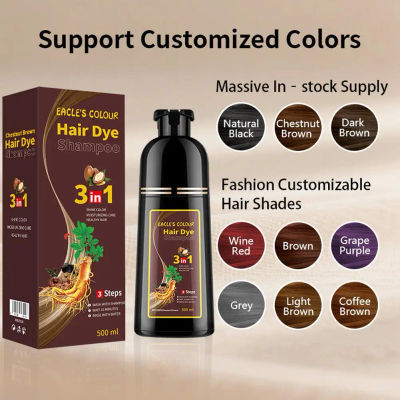 Champú 3 en 1 para teñir el cabello rápidamente, champú de coloración instantánea, cubre las canas y el cabello blanco, tinte natural a base de plantas, tinte de larga duración.