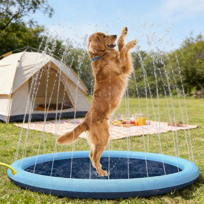 Piscina Inflable Grande para Perros 200/150/100cm, Alfombra de Agua Refrescante para Mascotas, Fuente Interactiva de Verano para Jardín