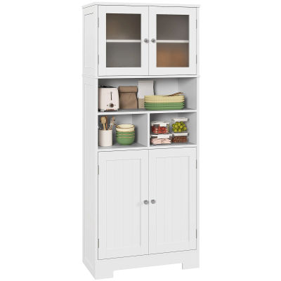 HOMCOM Mueble buffet de cocina, armario de cocina, vajilla, 4 puertas, nichos y estantes regulables, puertas de cristal, mueble R