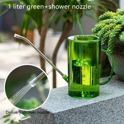 Regadera de 1 litro con pico largo y juego de pala de jardinería, maceta de riego para plantas de interior y exterior, flores y oficina