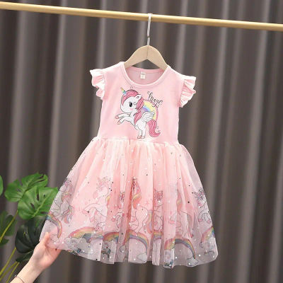 Nueva ropa para niñas, vestidos de fiesta de unicornio para bebés, vestidos de princesa de verano, vestido de manga voladora para niños, ropa para niños de 1 a 6 años