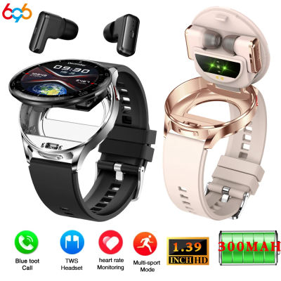 2 en 1 TWS auriculares reloj inteligente 1,39 "hombres mujeres deporte Fitness ritmo cardíaco salud relojes auriculares reducción de ruido música Smartwatch