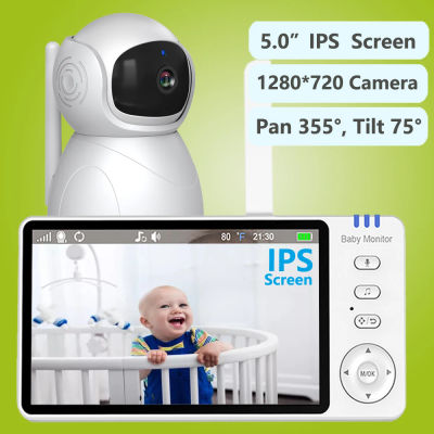 Monitor de vídeo para bebé con pantalla HD IPS de 5 ", 720P, Pan Tilt, cámara con Zoom 4X, niñera, Audio bidireccional, visión nocturna, batería de 3500mAh, canción de cuna VOX