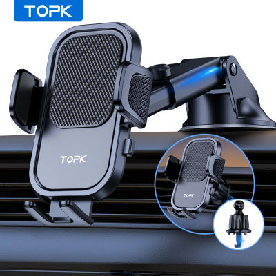 TOPK Soporte universal para teléfono de automóvil 360 ° Soporte giratorio para teléfono móvil para ventilación de aire y soporte con ventosa para salpicadero para todos los teléfonos