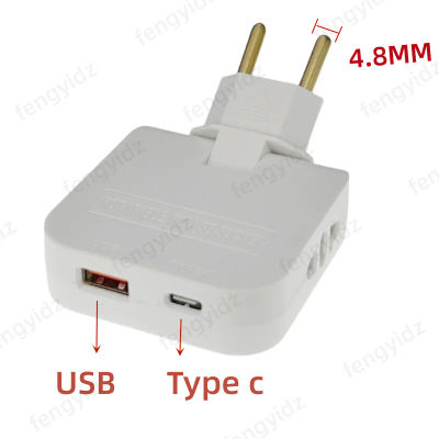 Adaptador de cargadores de extensión UE, convertidor de enchufe giratorio 4 en 1, 180 grados, para toma de carga de teléfono móvil con Usb y tipo c