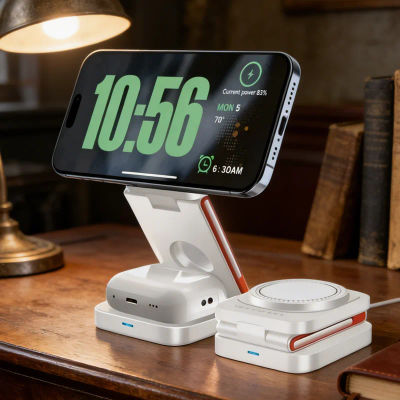Cargador Inalámbrico Magnético 3 en 1 Plegable, Estación de Carga Rápida para iPhone 17 16 15 14 13, iWatch 10-2, Airpods Pro Max