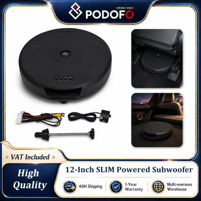 Podofo Subwoofer Activo SLIM de 12 Pulgadas para Coche, Altavoz de Bajos Oculto, Subwoofer Activo Oculto para Llanta de Repuesto, Cable de Señal y Alimentación con Control Remoto, Sistema de Audio