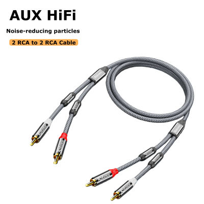 Cable de Audio Riksoin 2RCA a 2RCA, con Partículas Antiruido, Trenzado de Nailon, Resistente para DVD/PC/TV/Amplificador/Subwoofer/Altavoz (Gris)