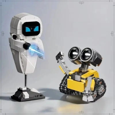 Modelo de Robot de Partículas Pequeñas Wall-E y Eve, Kit de Ensamblaje, Figura de Acción, Juguete Educativo para Niños, Coleccionable, Sin Efectos Especiales