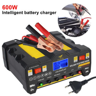 Cargador Inteligente de Reparación por Pulsos de 300AH, 220W, Pantalla LCD, Totalmente Automático para Baterías de Plomo-Ácido Secas y Húmedas, Enchufe Europeo, Cargador de Baterías para Automóvil