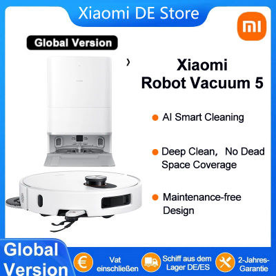 Robot Aspirador XIAOMI 5 Versión Global EU (X20 + Actualización) con Mopa Inteligente, Navegación Láser LDS, 99% de Recogida de Pelusas, Recolección Automática de Residuos y Control por Voz