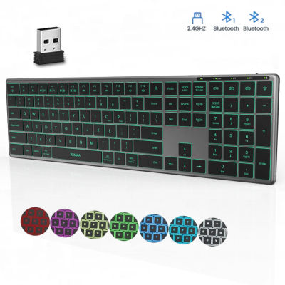 Teclado Bluetooth con Retroiluminación, Multidispositivo, Tamaño Completo, Inalámbrico, con Teclado Numérico, Recargable, Delgado, Multimedia