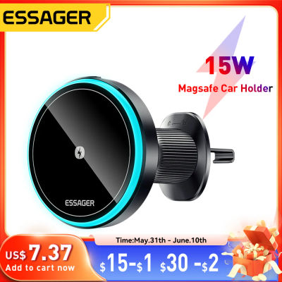 Essager 15W soporte magnético inalámbrico para teléfono de coche ajustable 360 grados cargador de coche para iPhone15 14 13 Pro Samsung teléfono Universal