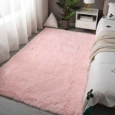 Alfombra rosa para dormitorio de niños, alfombra suave para suelo de niñas, decoración para sala de estar, alfombras grandes y esponjosas blancas para mesita de noche para niños