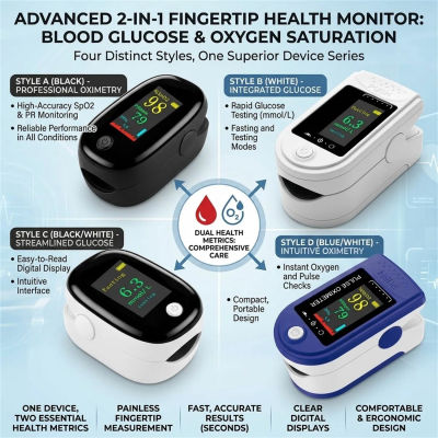 Oxímetro de Pulso Digital, Medidor de Oxígeno, Monitor de Oxímetro de Pulso, Medidor de Glucosa en Sangre para el Dedo, Dispositivo de Salud 2 en 1, Glucómetro