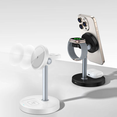 Soporte de cargador inalámbrico rápido de 15W, cargador inalámbrico magnético 3 en 1 para iPhone serie 12-16, iWatch y AirPods, ángulo ajustable