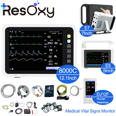 Resoxy-Monitor Digital de signos vitales, Monitor médico portátil recargable humano/veterinario para ECG/NIBP/TEMP/RESP/SPO2, 12,1/7 pulgadas