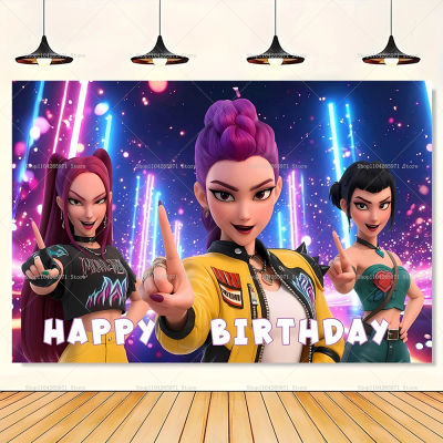 Telón de fondo de KPop Girl Demon Hunters, decoraciones para fiestas de cumpleaños de adultos y niños, pancarta para baby shower, accesorios de fondo para fotomatón.