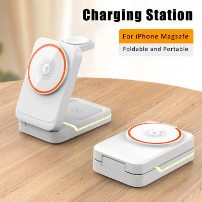 Soporte de cargador inalámbrico rápido de viaje plegable magnético 3 en 1 para Magsafe iPhone 16 15 14 13 12 Pro Apple Watch 2-9 SE Airpods Pro