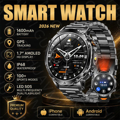 Nuevo Reloj Inteligente Original 2026 con Batería de 1400mAh, AMOLED, GPS para Exteriores, Linterna, Llamadas Bluetooth, Resistente al Agua IP68, Deportivo para Hombre