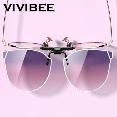 VIVIBEE, gafas de sol con gradiente de ojo de gato abatibles hacia arriba con Clip para mujer, gafas de sol polarizadas de gran tamaño para conducir, gafas moradas