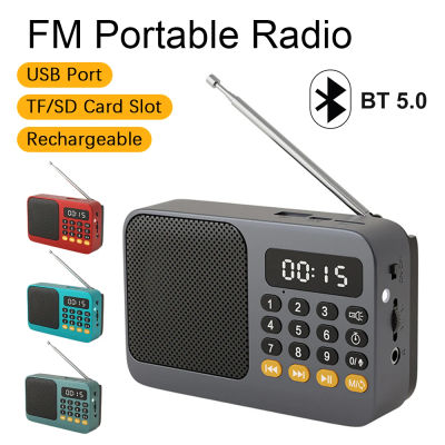 Radio FM Portátil Recargable con Pantalla LCD, Reproductor de Música Digital FM USB TF MP3 con Linterna y Altavoz Bluetooth Inalámbrico