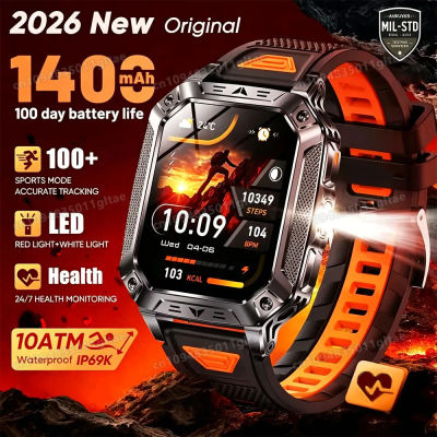 Reloj Inteligente Deportivo para Hombre 2026, Batería de 1400mAh, Linterna LED, Resistente al Agua 5ATM, Llamadas Bluetooth, Relojes Inteligentes Militares HW12