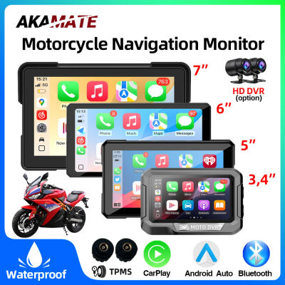 Monitor de Navegación GPS para Motocicleta con CarPlay Inalámbrico, Android Auto Portátil, Pantalla IPS Impermeable de 3.4", 5", 6", 7" con Bluetooth