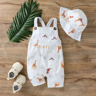 Mono sin mangas de verano para bebés de 1 a 3 años, ropa informal con estampado de animales de dibujos animados, monos de moda + sombrero, 2 uds.