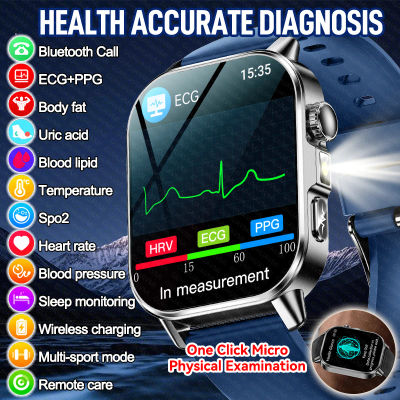 Nuevo Reloj Inteligente ECG para Hombre con Diagnóstico Preciso de Salud, Presión Arterial, Oxígeno en Sangre, Grasa en Sangre, Ácido Úrico, Temperatura, Llamadas Bluetooth