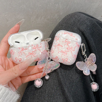 Para Airpods 4 3 2 1 funda bonita con purpurina y nudo de lazo patrón de concha cristal suave transparente funda para auriculares para Airpods Pro 2 2. ° protector