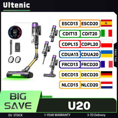 Aspiradora de varilla inalámbrica Ultenic U20, succión de 55.000 Pa, cubo de basura de 1,5 L, filtración de 7 etapas, tiempo de ejecución de 60 minutos, varita flexible de 65 cm