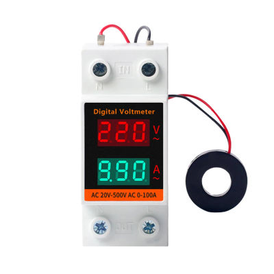 Monitor de Voltaje y Corriente CA 2 en 1 para Riel DIN de 35mm, 110V 220V 380V 500V 100A, Medidor de Voltaje y Corriente de 2 Cables (Voltímetro Amperímetro)