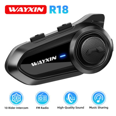WAYXIN R18 Intercomunicador para Motocicleta, Auriculares Bluetooth para Casco, Interfono para 10 Motociclistas, Comunicador Compatible con Emparejamiento, Radio FM