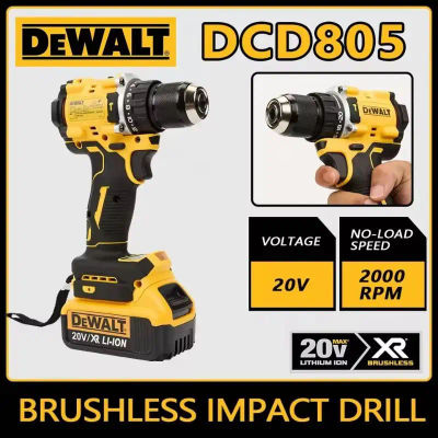 DEWALT DCD805 Destornillador eléctrico compacto sin escobillas Taladro manual Taladro de impacto Cargador de batería de litio recargable de 20 V